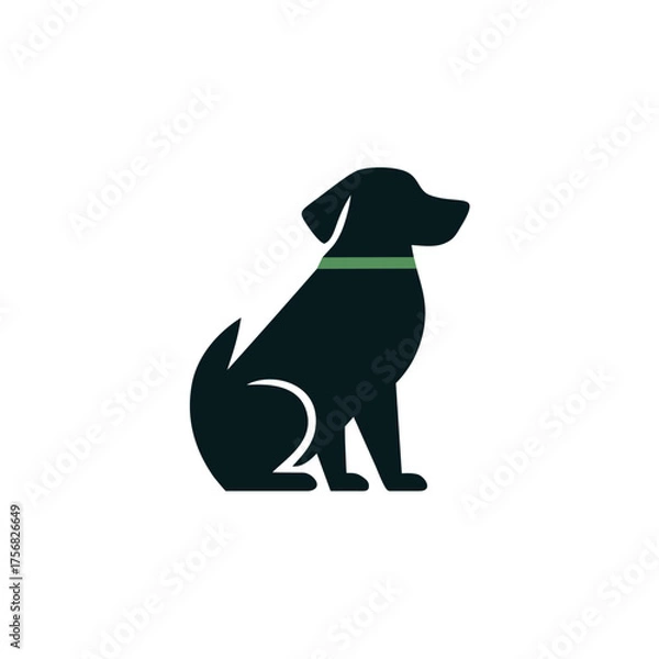 Obraz Stylized Silhouette of a Seated Dog with Green Collar