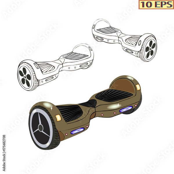 Obraz Gyroscope. Giro scooter. Gyro board. Hoverboard, isolated on white background. Vector illustration.