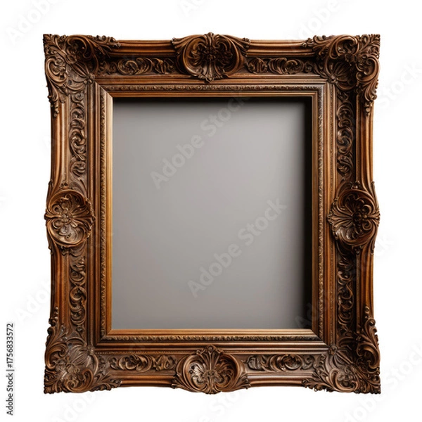 Obraz Ornate, carved, dark wood picture frame against black background