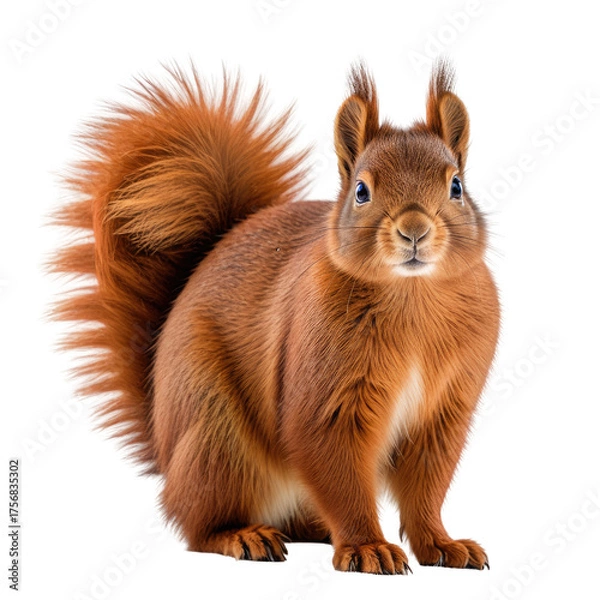 Obraz Alert red squirrel with bushy tail on a transparent background