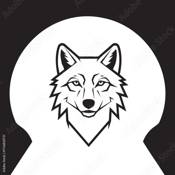 Obraz Stylized Black and White Wolf Head Emblem with Sharp Features