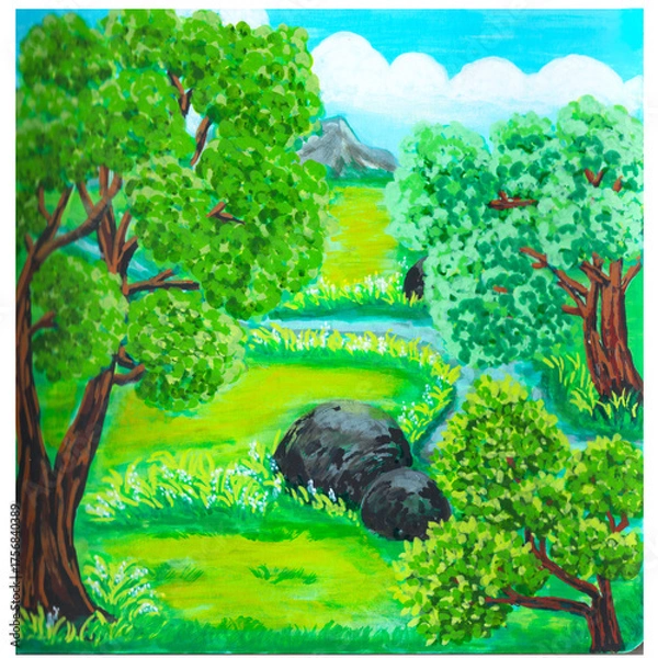 Obraz landscape with a tree and river