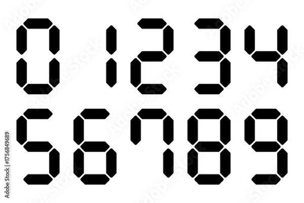 Obraz シンプルなデジタル数字のベクターイラストセット｜時計表示やカウントダウンなどに使える数字フォント素材