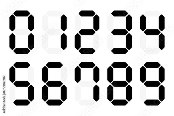 Obraz シンプルなデジタル数字のベクターイラストセット｜時計表示やカウントダウンなどに使える数字フォント素材