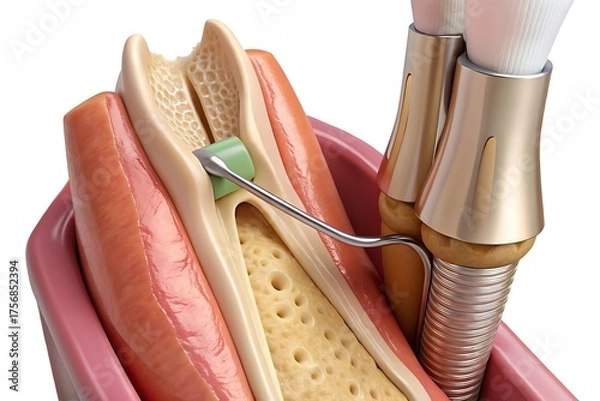 Obraz Endodontic root canal treatment process. Medically accurate tooth 3D illustration.