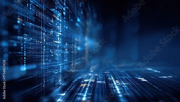 Fototapeta Abstract digital rendering showcasing intricate data pathways and illuminated lines