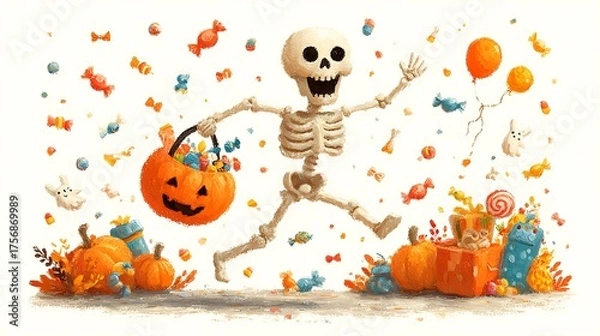 Obraz halloween party decoration with skull on white background 