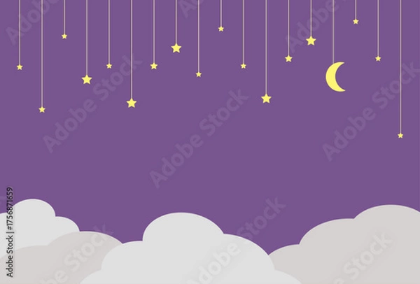 Obraz 背景素材　星と月のきらめく夜空