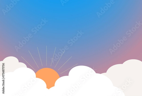Obraz 背景素材　朝焼けの空に浮かぶ雲と太陽