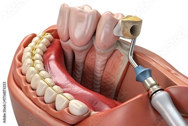 Obraz Extraction and Implantation, complex immediate surgery. Medically accurate 3D illustration of dental treatment