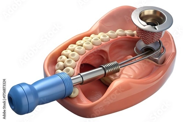 Obraz Extraction and Implantation, complex immediate surgery. Medically accurate 3D illustration of dental treatment