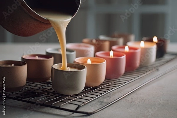 Fototapeta Small-Batch Candle Pouring (product + process)