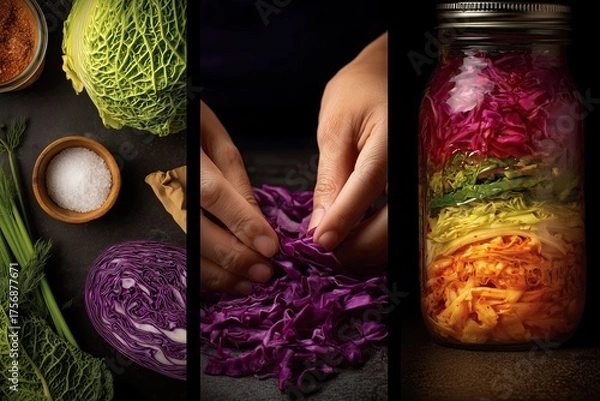 Fototapeta Micro-fermentation Cross-Section (kimchi / sauerkraut)