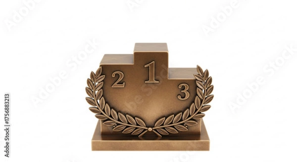 Obraz Bronze podium with laurel wreath, symbol of victory, achievement, success, competition, and leadership