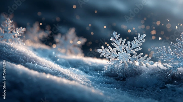 Fototapeta Macro Snowflakes On Snow - Christmas And Winter Background