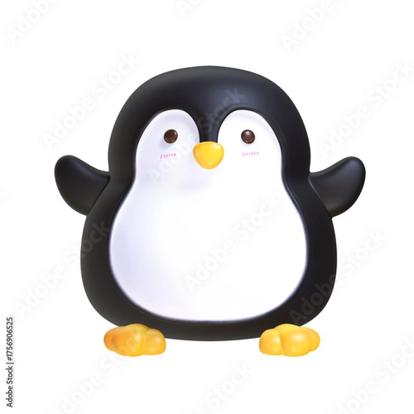 Obraz A 3D stylized chubby penguin with black and white coloring and yellow feet.