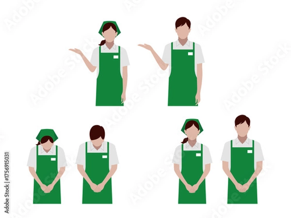 Obraz スーパー店員　お辞儀　案内　セット