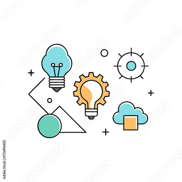 Fototapeta Abstract concept icons representing ideas and technology