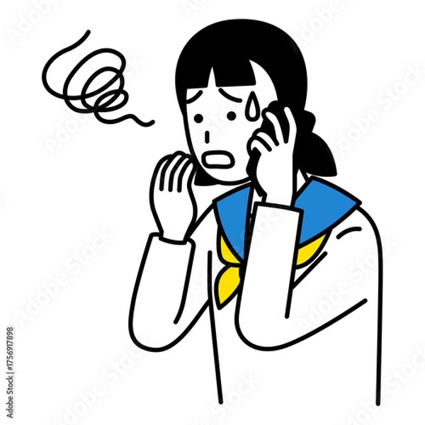 Obraz スマートフォンでの通話で困惑する女子学生