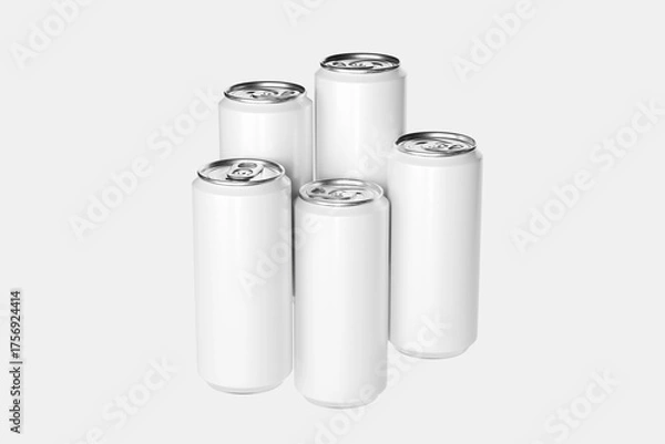 Fototapeta Group of Diverse Beverage Cans Showcasing Customizable Mockup Designs