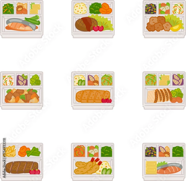 Obraz お弁当イラスト 配食サービス 食事アイコンセット