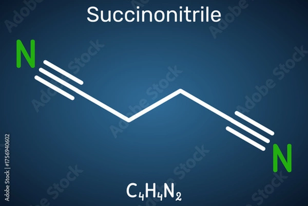 Fototapeta Succinonitrile molecule. Plastic crystal electrolyte for solid-state Li-ion batteries, phase-change thermal storage PCM, polymer composites for higher ionic conductivity. Vector illustration