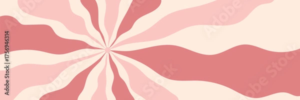 Fototapeta Retro Starburst in Pastel Pink Tones. Groovy Swirl Background. Vector