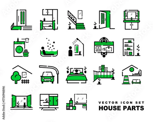 Obraz 住まいのパーツ(インテリアやエクステリア)のベクターアイコンセット