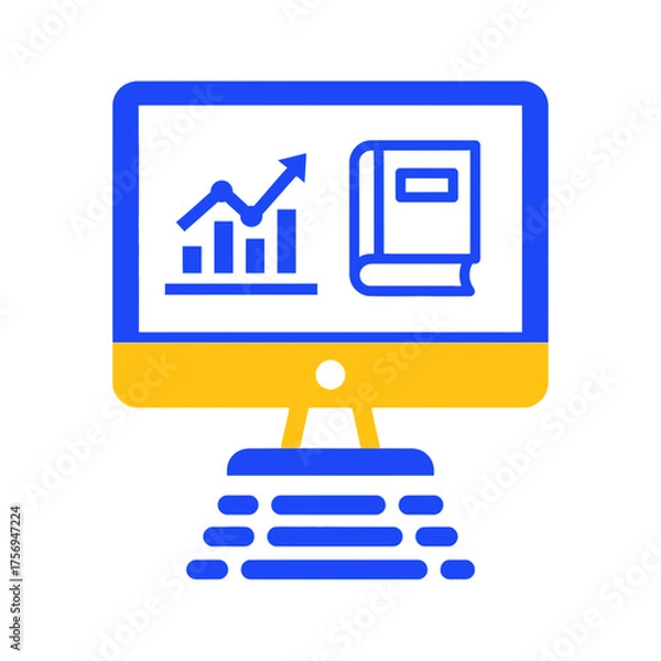 Obraz Online Learning Icon with Financial Chart and Book on Green Screen for Education