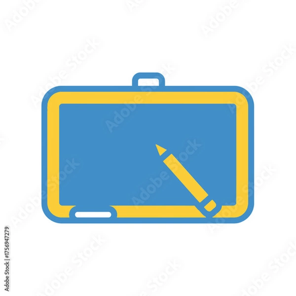 Obraz Educational board graphic with pencil and eraser for virtual lessons, ideal for a conceptual green screen presentation