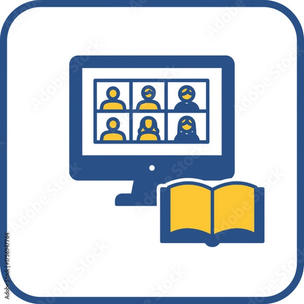 Fototapeta Online Education Concept Represented by a Computer Screen Displaying a Video Conference and an Open Book