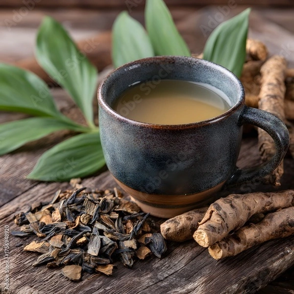 Obraz 허브와 향신료가 놓인 따뜻한 허브차