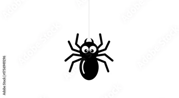 Fototapeta Cute cartoon spider hanging on a thread with big eyes.
