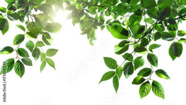 Fototapeta green tree branch with sunlight, png transparent background