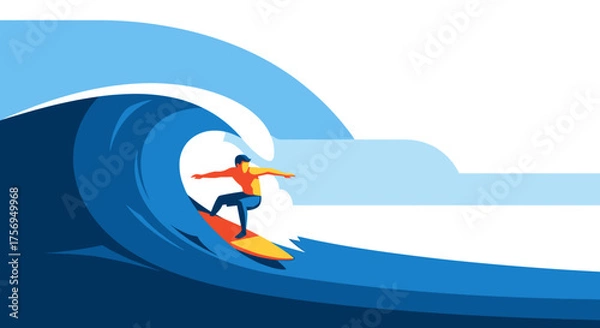 Fototapeta Surfer Riding a Big Wave in the Ocean.