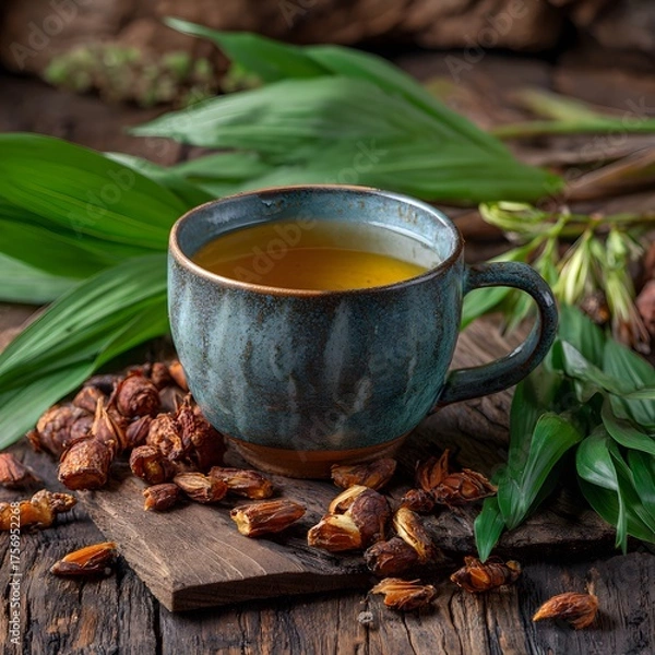 Obraz 허브와 향신료가 놓인 따뜻한 허브차