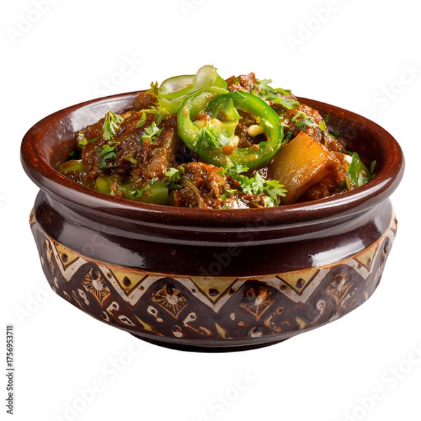 Fototapeta a bowl of stew with meat and parsley isolated on transparent background