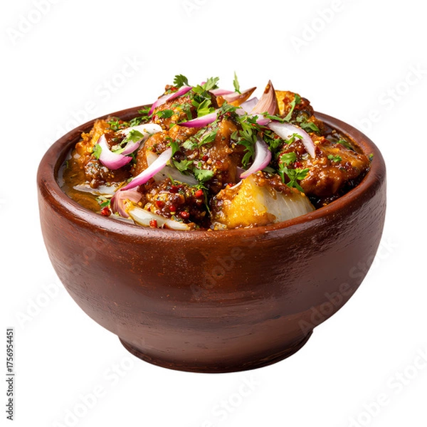 Obraz a bowl of stew with meat and parsley isolated on transparent background
