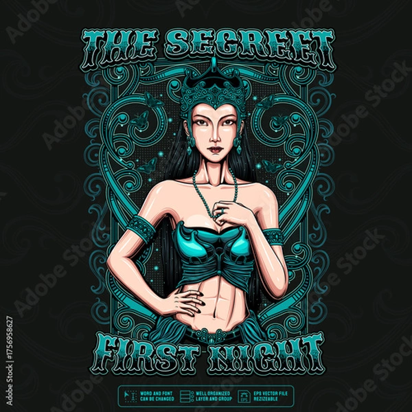 Fototapeta illustration of a Javanese bride on her first night