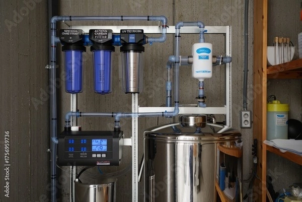 Fototapeta Advanced Water Filtration System with UV Sterilization and Carbon Purification Technology