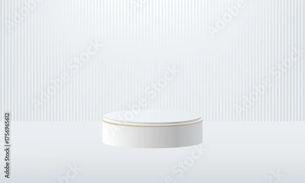 Fototapeta Podium in white studio room on modern background for product display, Modern design