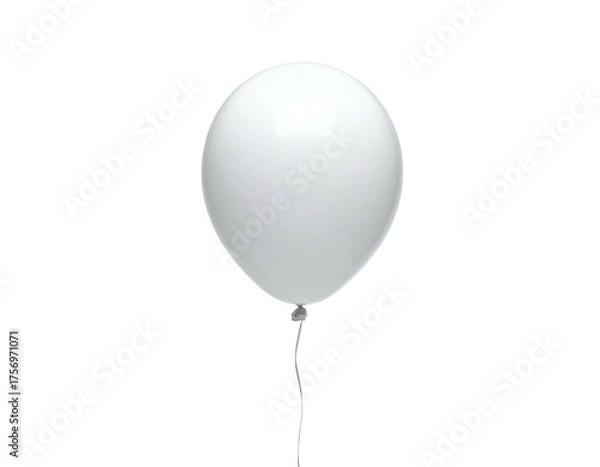Obraz A white, inflated balloon with a silver string against a stark black background
