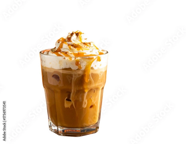 Obraz iced pumpkin spice macchiato with whipped cream and caramel drizzle