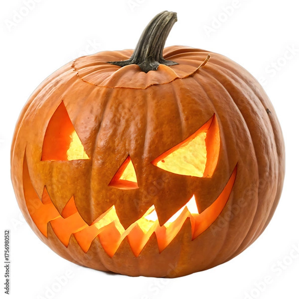 Fototapeta Illuminated Jack o lantern with scary face on black background