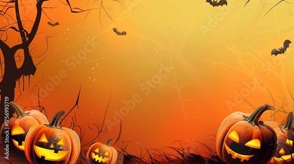 Fototapeta Versatile High-Resolution Halloween Party Invitation Background – Ideal for Adult Halloween Bashes, Kids’ Costume Parties, Witch-Themed Gatherings & Spooky Soirées. Features Festive Elements: Glowing 