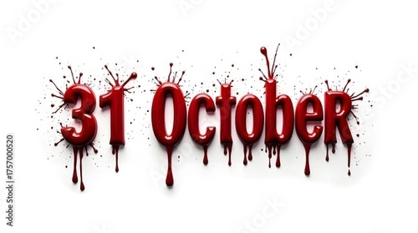 Fototapeta Bloody horror 31 October typography design with dripping letters and paint splash motion