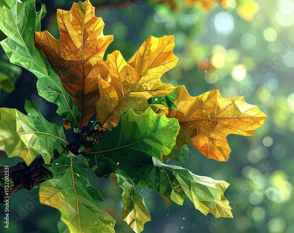 Fototapeta 3D Render of Autumn Oak Leaves