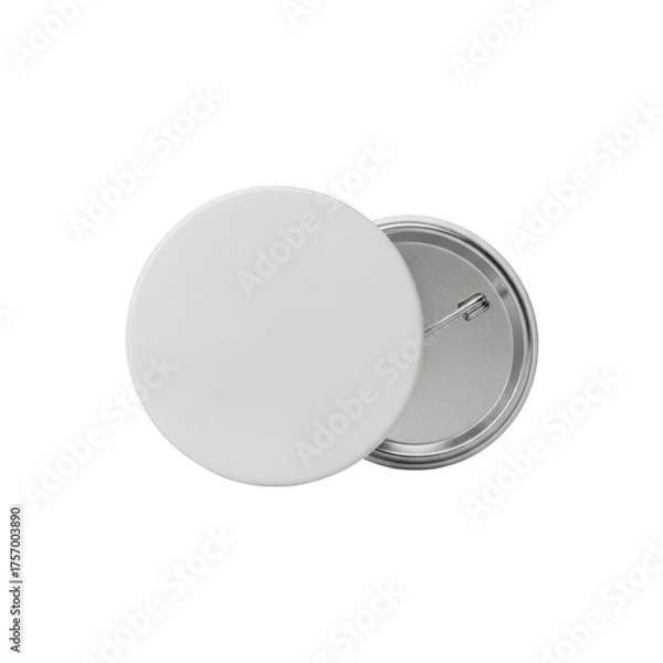 Obraz Blank white round button badge with pin backing isolated on transparent background