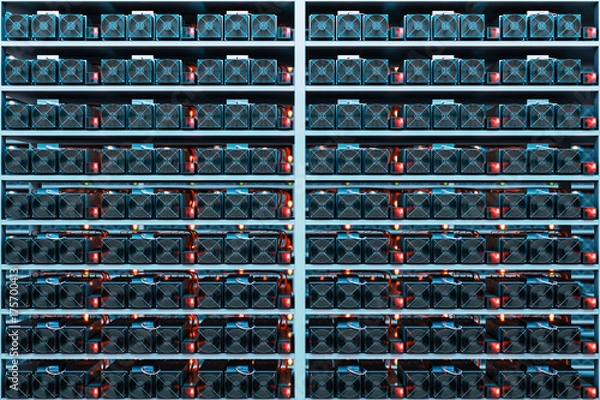 Obraz design element. 3D illustration. rendering. dark bitcoin cryptocurrrency mining farm 3d background color image