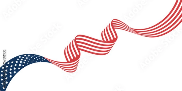 Obraz American flag ribbon waving gracefully on vector
